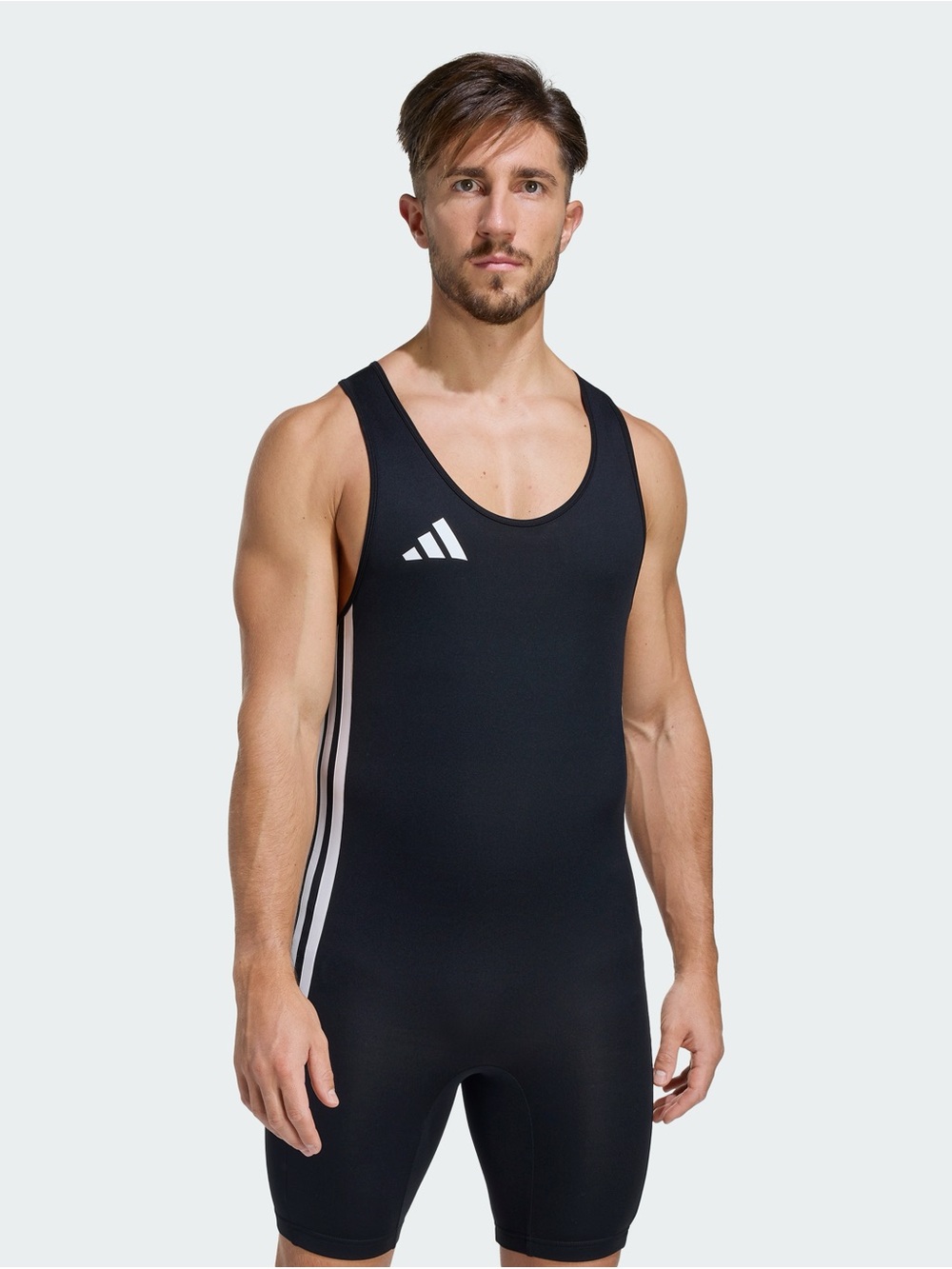 adidas Black Wrestling Singlet with White Stripes